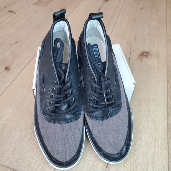 Polo Ralph Lauren Parkstone Low Size 11.5 D Black Leather Duck Boat Shoes READ - Picture 5 of 9